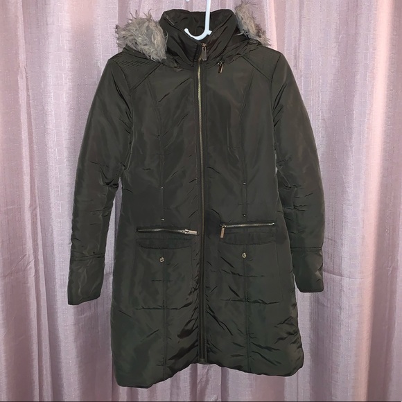 Green belted hooded long jacket small - Picture 2 of 8